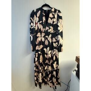 Julia Jordan Floral Long Sleeve Split-Neck Midi Dress Size 2